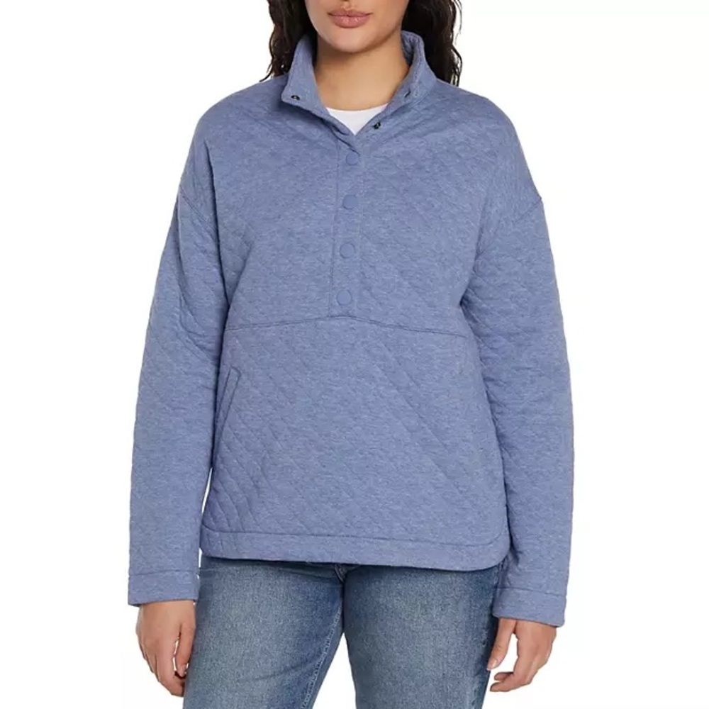 Eddie Bauer Women's Blue Quilted Kangaroo Pocket Pullover